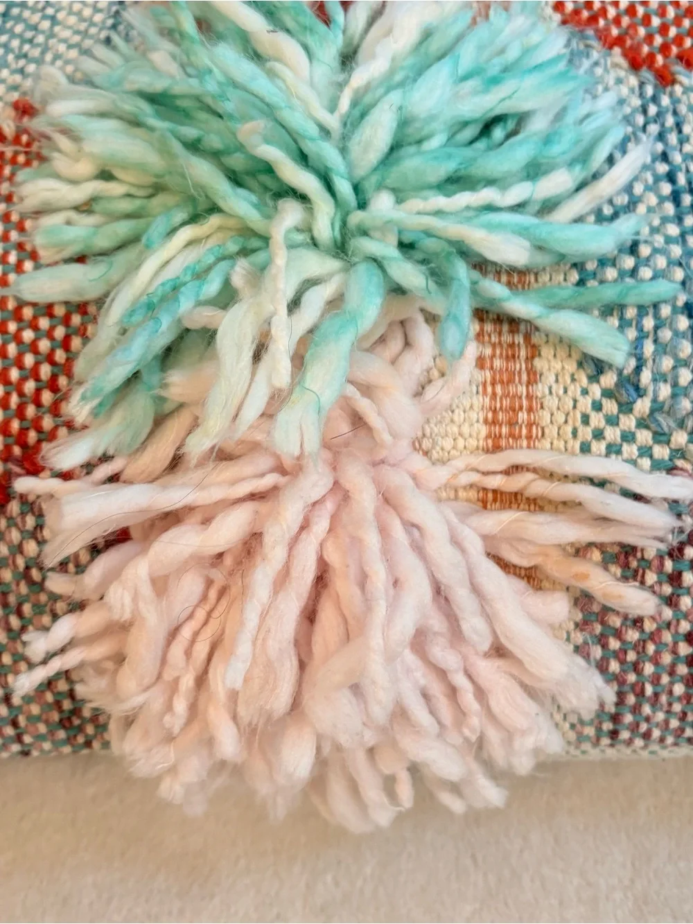 Anthropologie Moroccan Bohemian Accent Pillow in Mint, Coral, Blush - 12 x 20